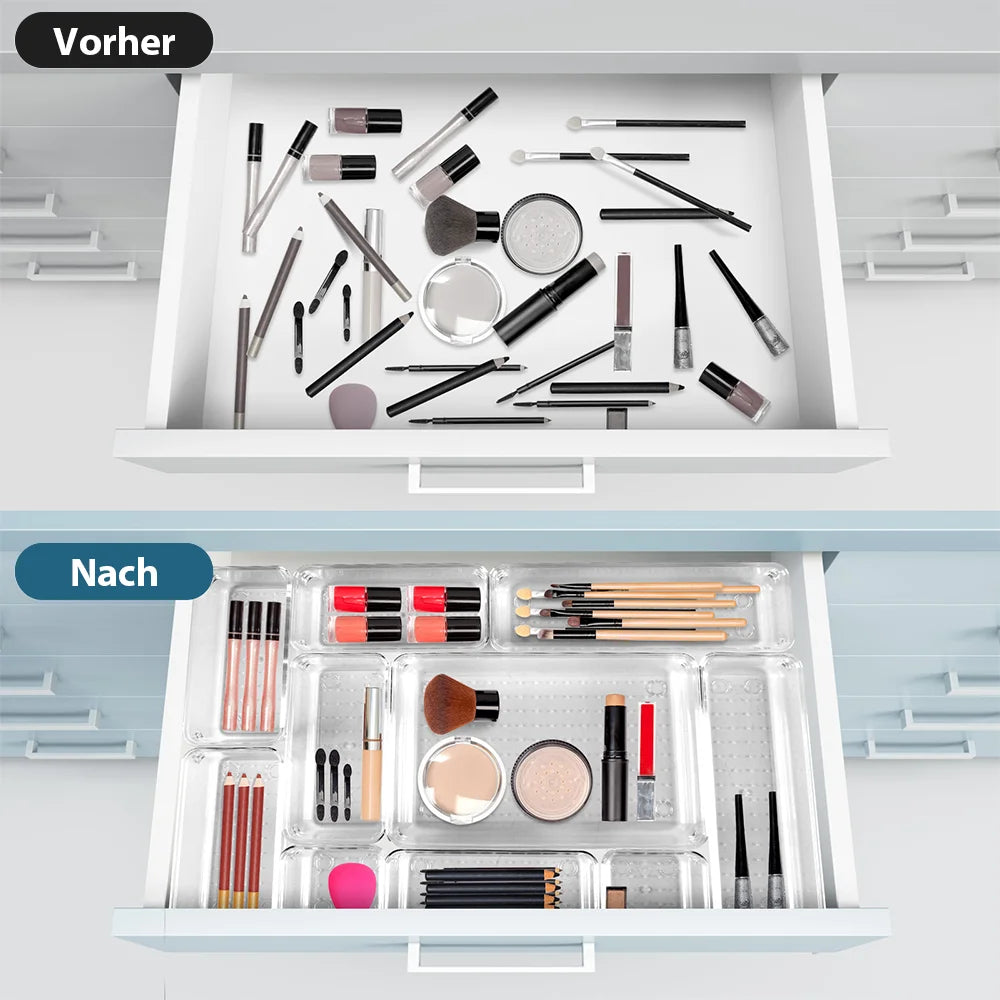 25pcs Versatile Drawer Organizer Set - Clear Plastic Trays in 4 Sizes for Perfect Makeup and Kitchen Storage